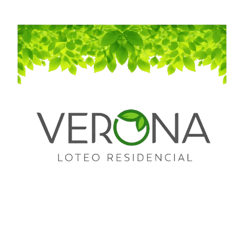 Logotipo de Verona Loteo Residencial con hojas verdes en la parte superior y diseño natural.